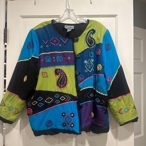 Vintage Indigo Moon Colorful Embroidered Jacket 1X